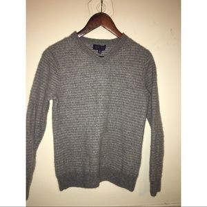 Grey and white striped cashmere sweater